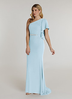 Azazie Pia vestidos de madre de la novia Vestido de Azul Cielo de Crepé elástico de Sirena con Plisado image3