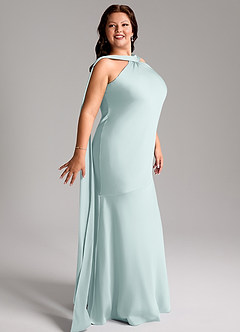 Azazie Kinsley Bridesmaid Dresses Mist Mermaid Side Slit Stretch Satin Dress image12
