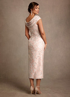 Azazie Alpine Klänningar till brudens mor Klä A-Line i Blommig Jacquard Plisserad Dammig Ros image2