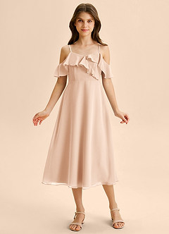 Azazie Kamilla Junior Robe Trapèze en Mousseline de soie Épaule décolletée Rose Perle image6