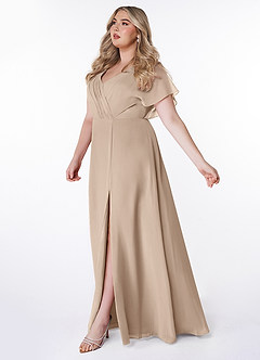 Azazie Rylee Bridesmaid Dresses Taupe A-Line Pleated Chiffon Dress image8