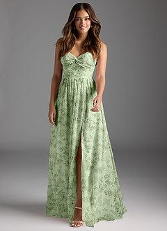 Azazie Zeya Bridesmaid Dresses Green Fern Floral A-Line V-Neck Pleated Chiffon Dress image3