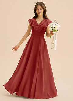 Azazie Anysa Junior Terracotta A-Line Ruched Chiffon Dress image1