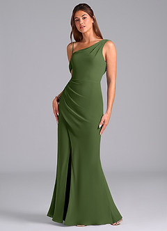Azazie Madelyn Brautjungfernkleider Wandelbar Meerjungfrau-Linie Schulterfrei Chiffon Kleid Olivgrün image5
