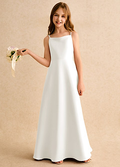 Azazie Joella Junior Formal Flower Girl Dresses Ivory A-Line Pleated Matte Satin Dress image2