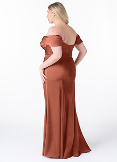 Azazie Amyra Bridesmaid Dresses Clay Sheath Off the Shoulder Stretch Satin Convertible Dress image12