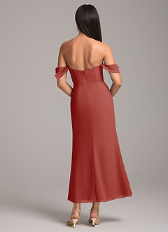 Azazie Saige Vestidos de damas de honor Vestido de Terracota de Gasa de Corte Recto Convertible con Vestidos sin tirantes image5
