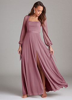 Azazie Leonia Brautjungfernkleider A-Linie Langarm Gittergewebe Kleid Vintage Mauve image2