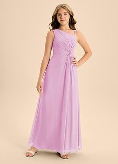 Azazie Brooke Junior Robe Trapèze en Mousseline de soie Fente Latérale Rose Bonbon image4