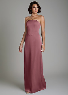 Azazie Fallyn Bridesmaid Dresses Desert Rose Sheath Corset Stretch Satin Dress image6