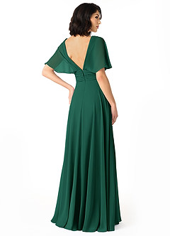 Azazie Pamela Bridesmaid Dresses Emerald A-Line V-Neck Pleated Chiffon Dress image2