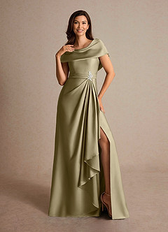 Azazie Branford Mother of the Bride Dresses Moss Green A-Line Pleated Stretch Satin Dress image6