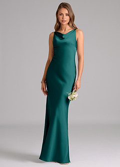Azazie Allettie Bridesmaid Dresses Peacock Mermaid Stretch Satin Dress image1