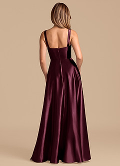 Azazie Shaude Bridesmaid Dresses Cabernet A-Line Pleated Metallic Satin Dress image6