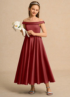 Azazie Teeny Girls Formal Sukienki dla dziewczynek sypiących kwiaty Linia A Pofałdowany Matowy satynowy Długość kostki Sukienka image4