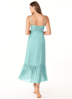Azazie Justina Bridesmaid Dresses Aqua A-Line Sweetheart Neckline Chiffon Dress image2