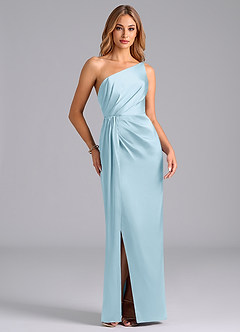 Azazie Naria Bridesmaid Dresses Sky Blue Sheath One Shoulder Stretch Satin Dress image5