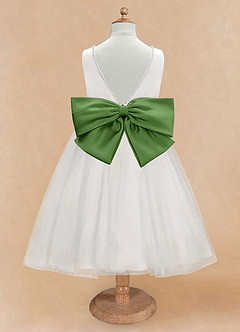 Azazie Seline Flower Girl Dresses Ivory Basil A-Line Bow Tulle Dress image7