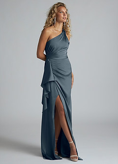 Azazie Maive Bridesmaid Dresses Twilight Sheath Ruched Stretch Satin Dress image2