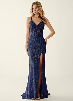 Noellress Dark Blue Lace Sequin Embroidery Beading Prom Dress image5
