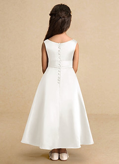 Azazie Lindy Flower Girl Dresses Ivory A-Line Pleated Matte Satin Dress image7