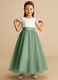 Azazie Pookie Flower Girl Dresses Matcha A-Line Lace Tulle Dress image3