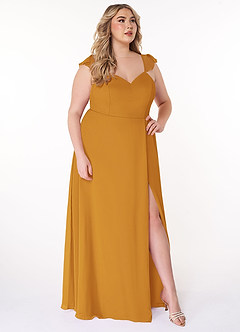 Azazie Everett Bridesmaid Dresses Butterscotch A-Line V-neck Ruched Chiffon Dress image9