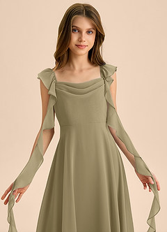 Azazie Carmin Junior Abito A-Line in Chiffon Increspato Verde Muschio image7
