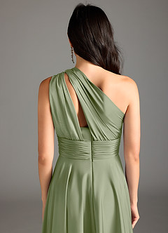 Azazie Charlize Bridesmaid Dresses Pistachio A-Line One Shoulder Stretch Satin Dress image8