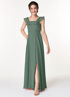 Azazie Jinny Junior Eucalyptus A-Line Ruched Chiffon Dress image3
