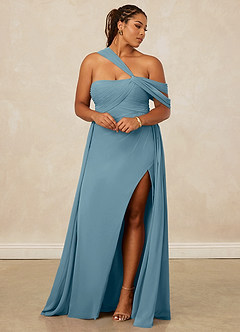Christian Siriano Bridal for Azazie 1014 Bridesmaid Dresses Moody Blue A-Line Off the Shoulder Chiffon Dress image13