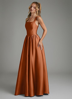 Azazie Nevaeh Robes de demoiselle d'honneur Robe Trapèze en Satin extensible Corset Cuivre image6