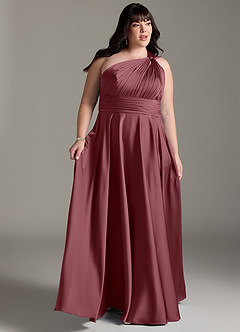 Azazie Charlize Bridesmaid Dresses Desert Rose A-Line One Shoulder Stretch Satin Dress image11