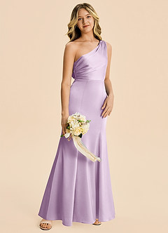 Azazie Ren Junior Frosted Lilac A-Line Pleated Stretch Satin Dress image3