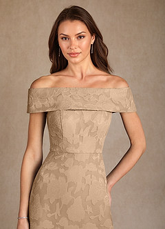 Azazie Medford Mother of the Bride Dresses Champagne A-Line Off the Shoulder Floral Burnout Dress image6