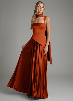 Azazie Stephanie Robes de demoiselle d'honneur Robe Trapèze en Satin extensible Corset Paprika image6