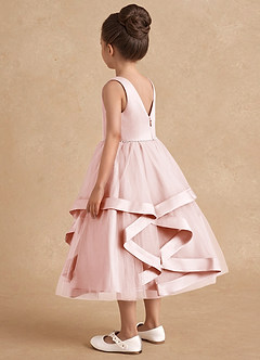 Azazie Posy Robe Demoiselle D'honneur Fillette Robe Trapèze en Tulle Perlé Rose Pâle image2