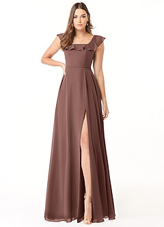 Azazie Jinny Abiti da Damigella Abito A-Line in Chiffon con Scollo Quadrato e Increspature Espresso image2