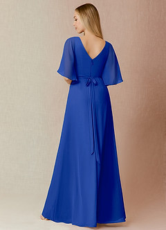 Azazie Cierra Robes de demoiselle d'honneur Robe Trapèze en Mousseline de soie Col en V Bleu Roi image2
