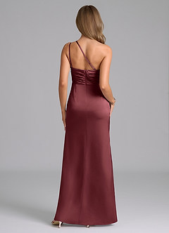 Azazie Eren Bridesmaid Dresses Merlot Mermaid One Shoulder Stretch Satin Dress image3