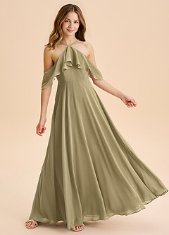 Azazie Tessabelle Junior Moss Green A-Line Off the Shoulder Chiffon Dress image4