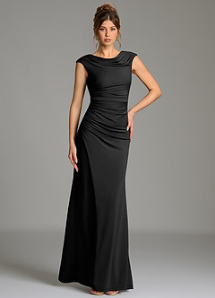 Azazie Chantal Bridesmaid Dresses Black Mermaid Pleated Premium Stretch Jersey Dress image5