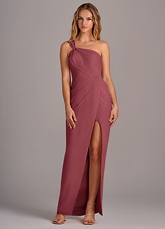Azazie Tatianna Abiti da Damigella Abito Tubino in Chiffon Monospalla Merlot image3