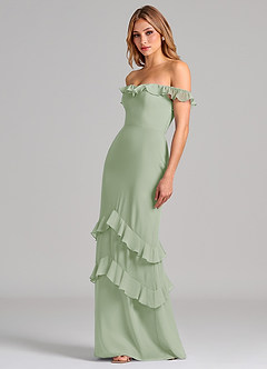 Azazie Marilynn 신부 들러리 드레스 인어 오프 더 숄더 쉬폰 바닥 길이 드레스 image6