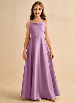 Azazie Joella Girls Formal vestidos de niña de las flores Vestido de Glicinia de Satén Elástico de Corte en A con Plisado image4
