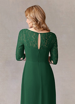 Azazie Leonine Mère de la mariée Robes Robe Trapèze en Mousseline de soie Dentelle échancrée Vert Foncé image7