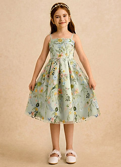 Azazie Meadow Girls Formal Final Sale Dusty Sage A-Line Pleated Lace Dress image1