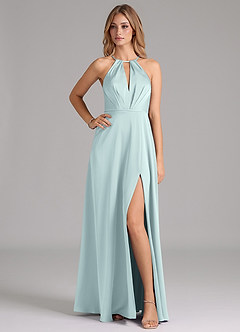 Azazie Evalleen Bridesmaid Dresses Mist A-Line Pleated Stretch Satin Dress image1