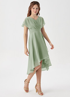 Azazie Graciela Junior Robe Trapèze en Mousseline de soie Plissée Vert Sauge image5