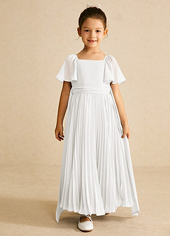 Azazie Bun Bun Robe Demoiselle D'honneur Fillette Robe Trapèze en Mousseline de soie Plissée Blanc De Diamant image7